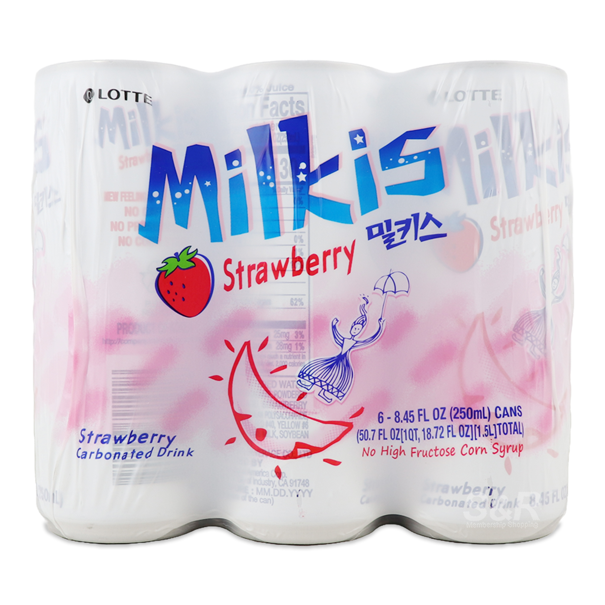 Lotte Milkis Strawberry Carbonated Drink 6x250mL Lotte Milkis Strawberry Carbonated Drink 6x250mL